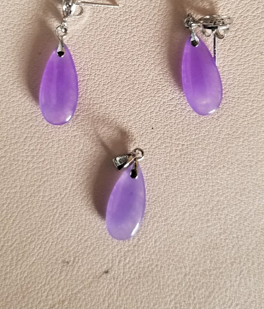 .925 Lavender Jade bracelet, pendant, earrings